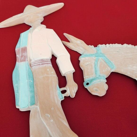 Vintage Metal Wall Hanging Southwest Pastel Decor Mexican Man with Mule - Picture 2 of 9